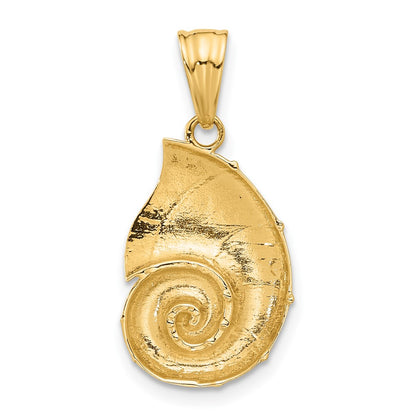 14K with White Rhodium Polished and Diamond Cut Nautilus Shell Pendant