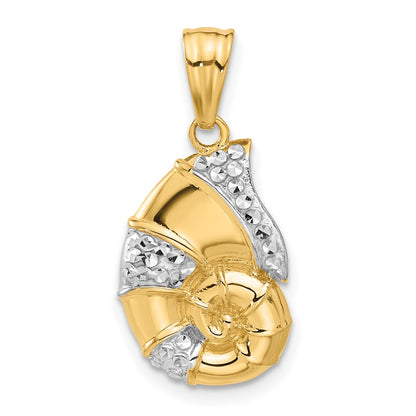 14K with White Rhodium Polished and Diamond Cut Nautilus Shell Pendant