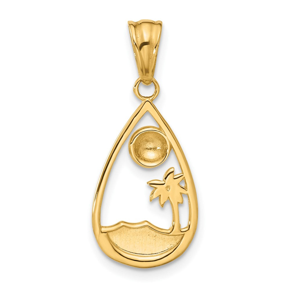 14K with White Rhodium Diamond Cut Ocean Scene Teardrop Pendant