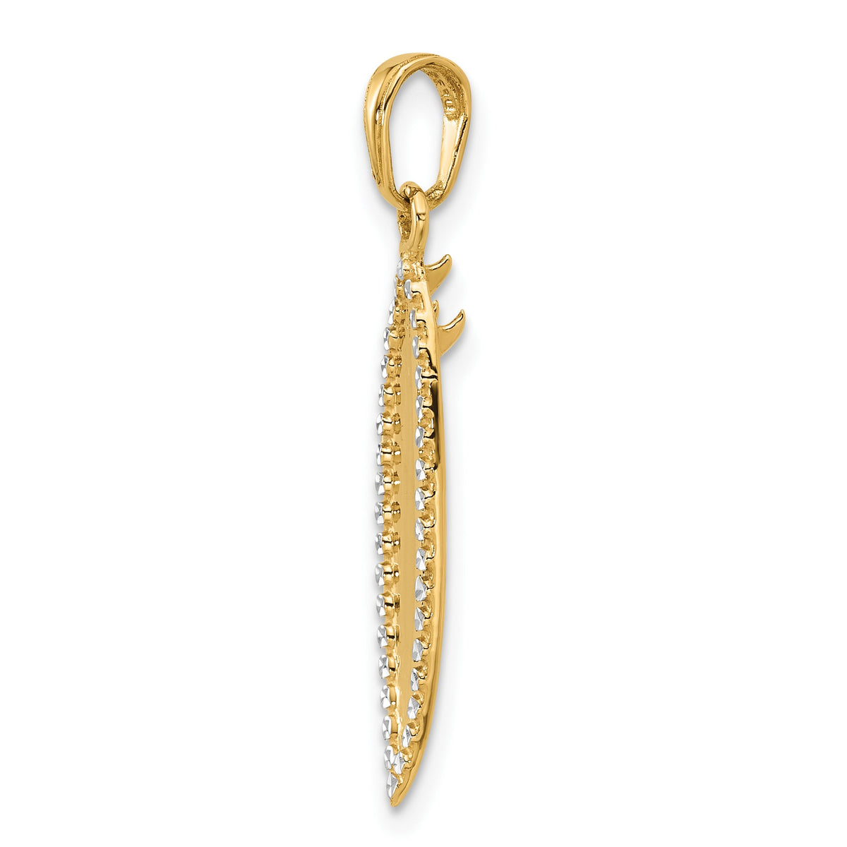 14K and White Rhodium Diamond-cut 3-D Surfboard Pendant