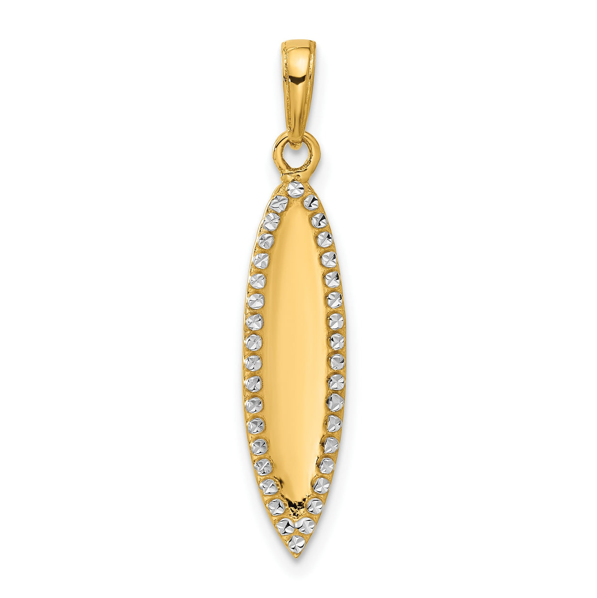 14K and White Rhodium Diamond-cut 3-D Surfboard Pendant
