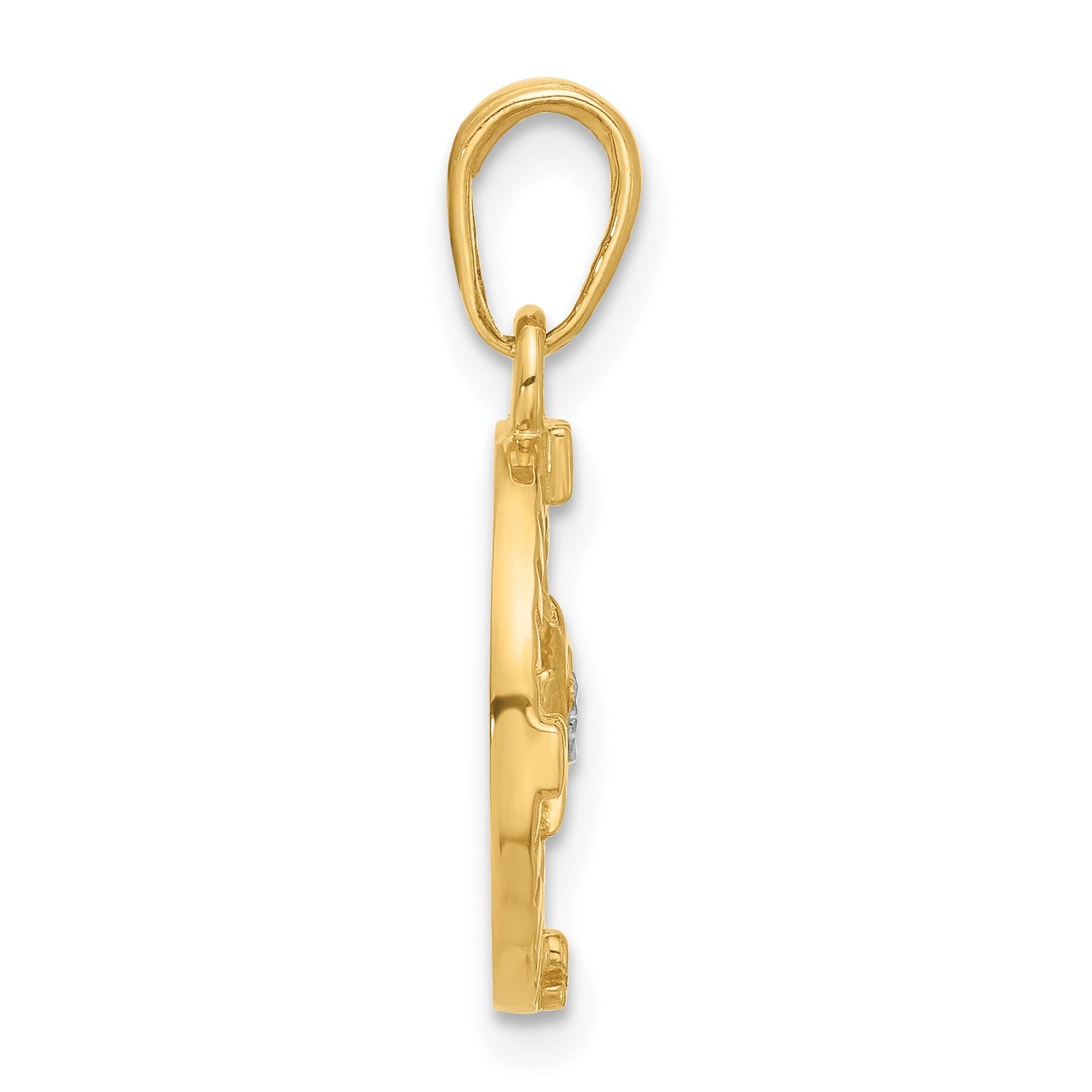 14k and White Rhodium Diamond-cut Compass Pendant