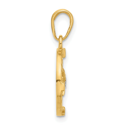 14k and White Rhodium Diamond-cut Compass Pendant