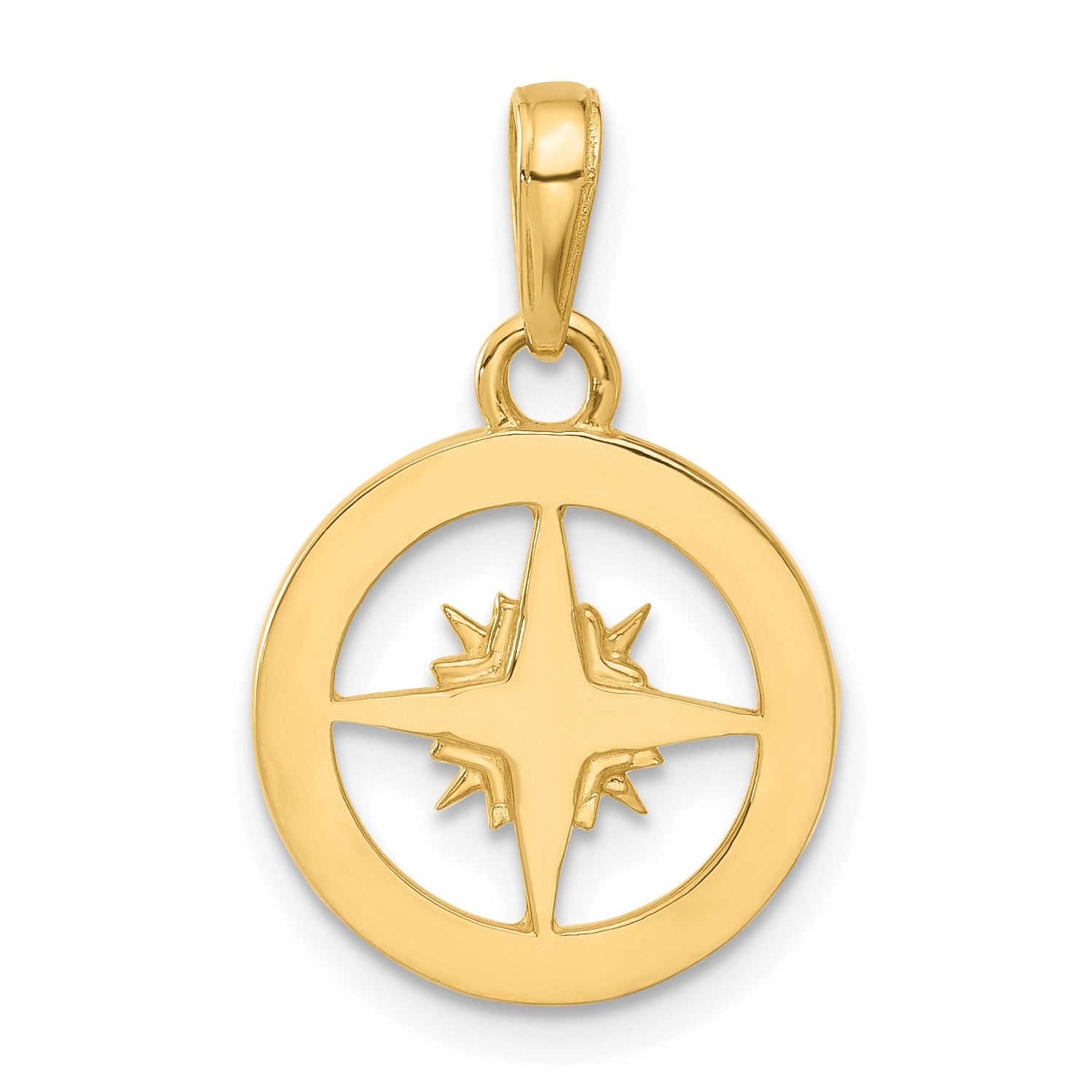 14k and White Rhodium Diamond-cut Compass Pendant
