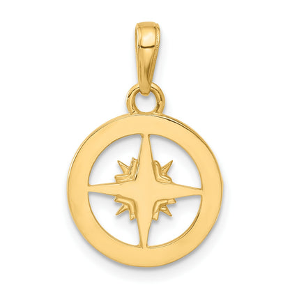 14k and White Rhodium Diamond-cut Compass Pendant