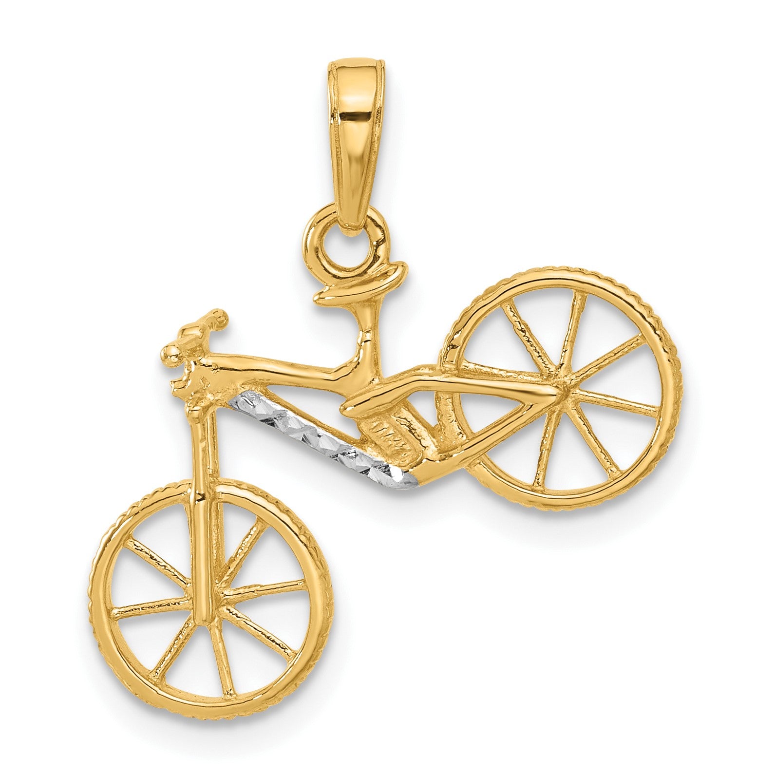 14k and White Rhodium Diamond-cut 3-D Bicycle Pendant