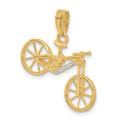 14k and White Rhodium Diamond-cut 3-D Bicycle Pendant