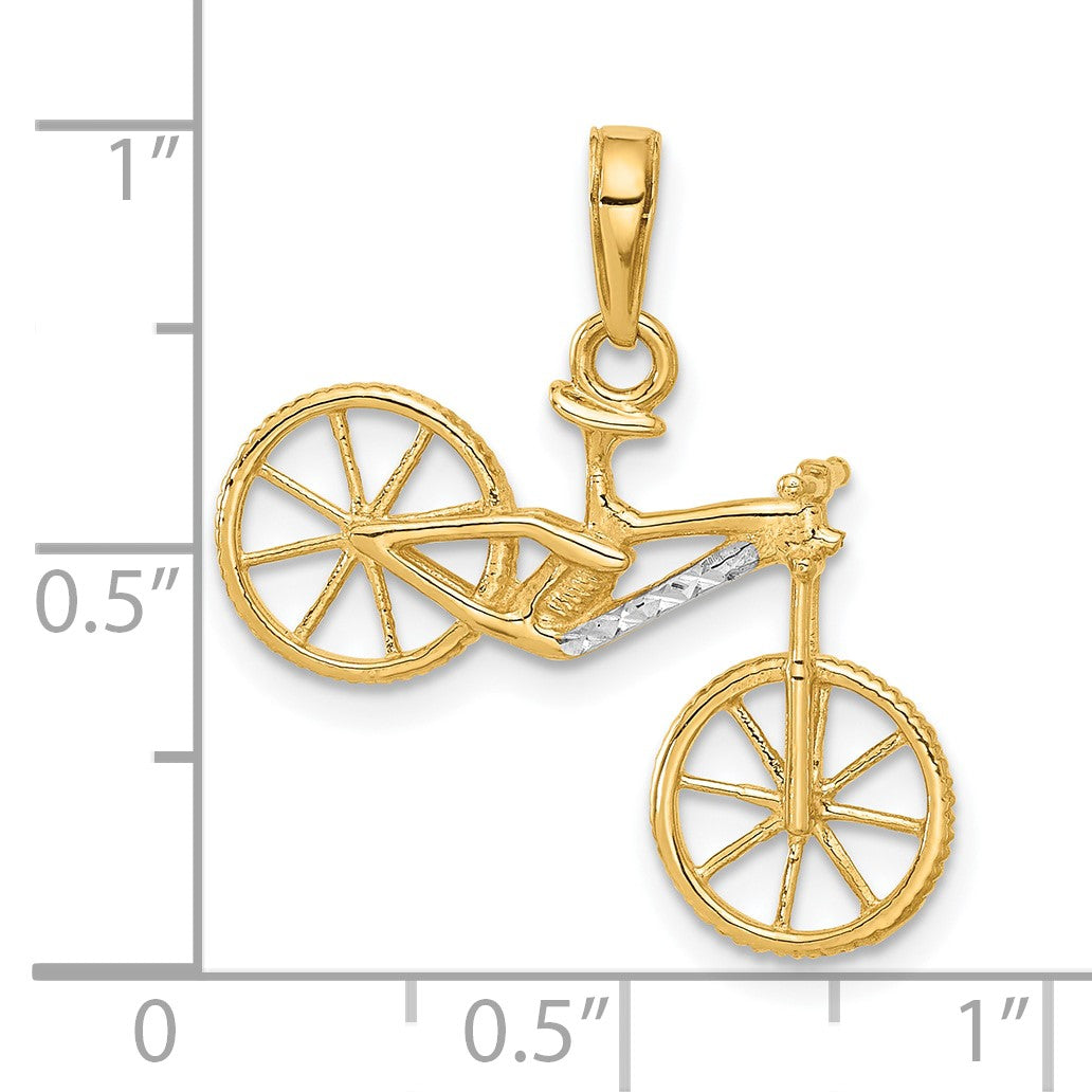 14k and White Rhodium Diamond-cut 3-D Bicycle Pendant