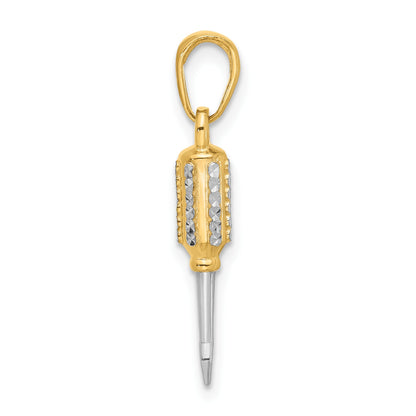 14K and White Rhodium Diamond-cut 3-D Flathead Screwdriver Pendant