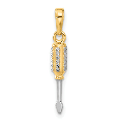 14K and White Rhodium Diamond-cut 3-D Flathead Screwdriver Pendant