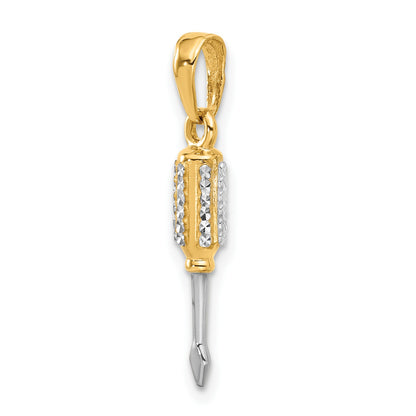14K and White Rhodium Diamond-cut 3-D Flathead Screwdriver Pendant