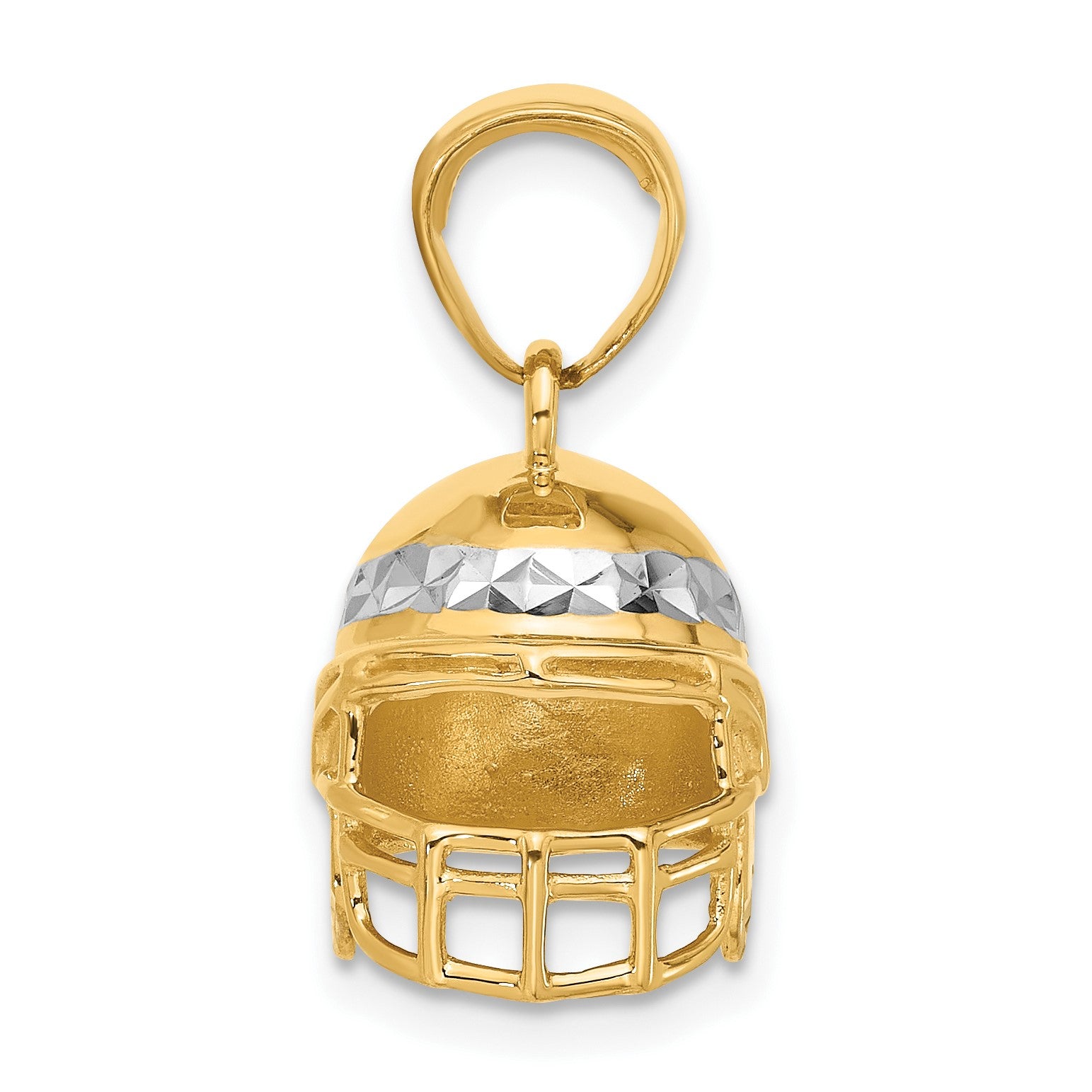 14k and White Rhodium Diamond-cut 3-D Football Helmet Pendant