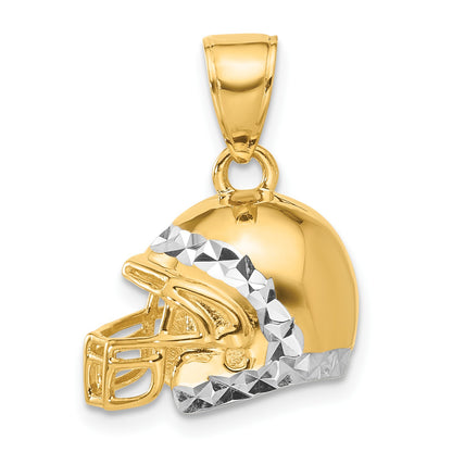 14k and White Rhodium Diamond-cut 3-D Football Helmet Pendant