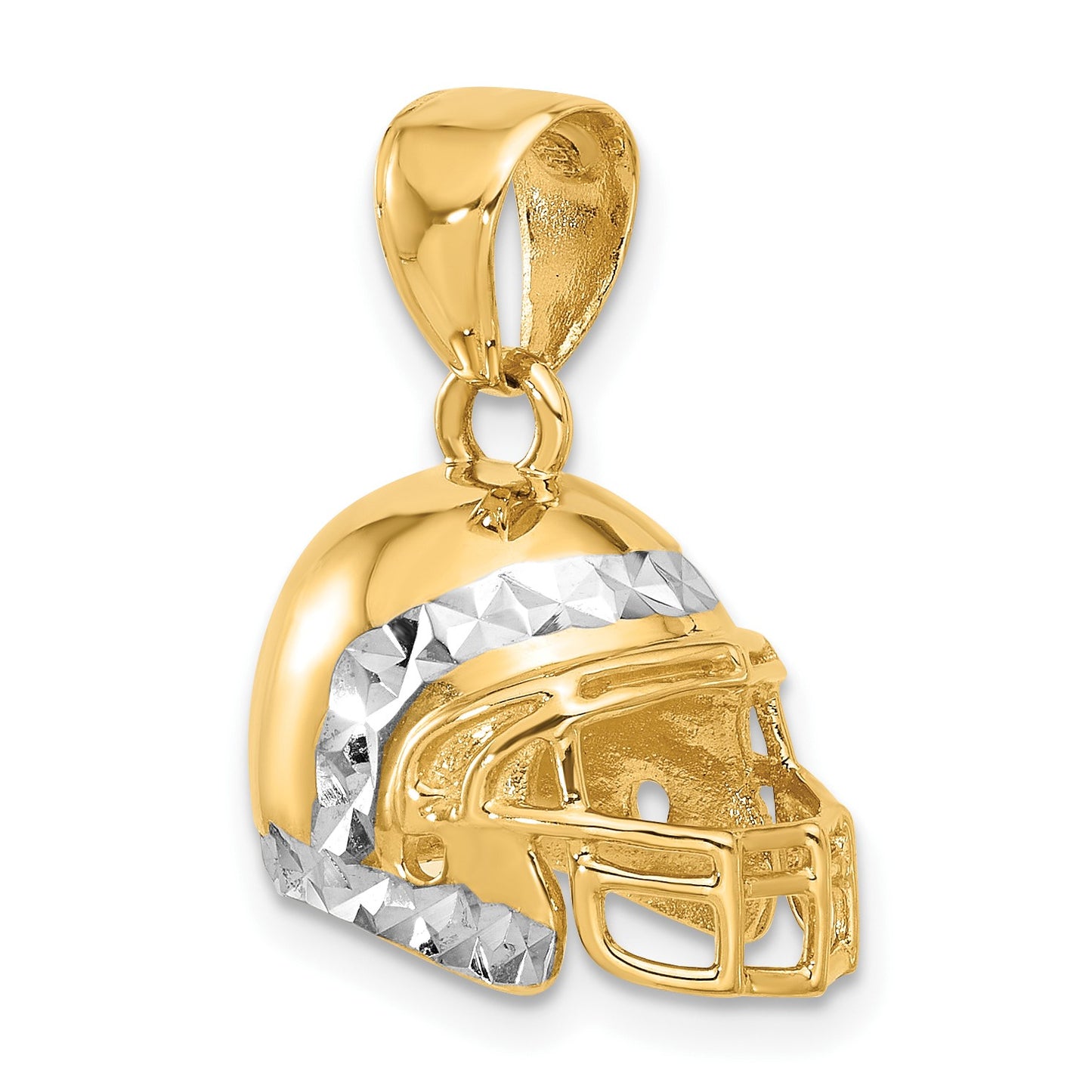 14k and White Rhodium Diamond-cut 3-D Football Helmet Pendant