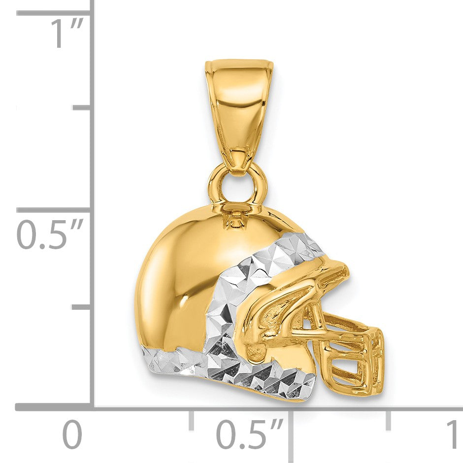 14k and White Rhodium Diamond-cut 3-D Football Helmet Pendant