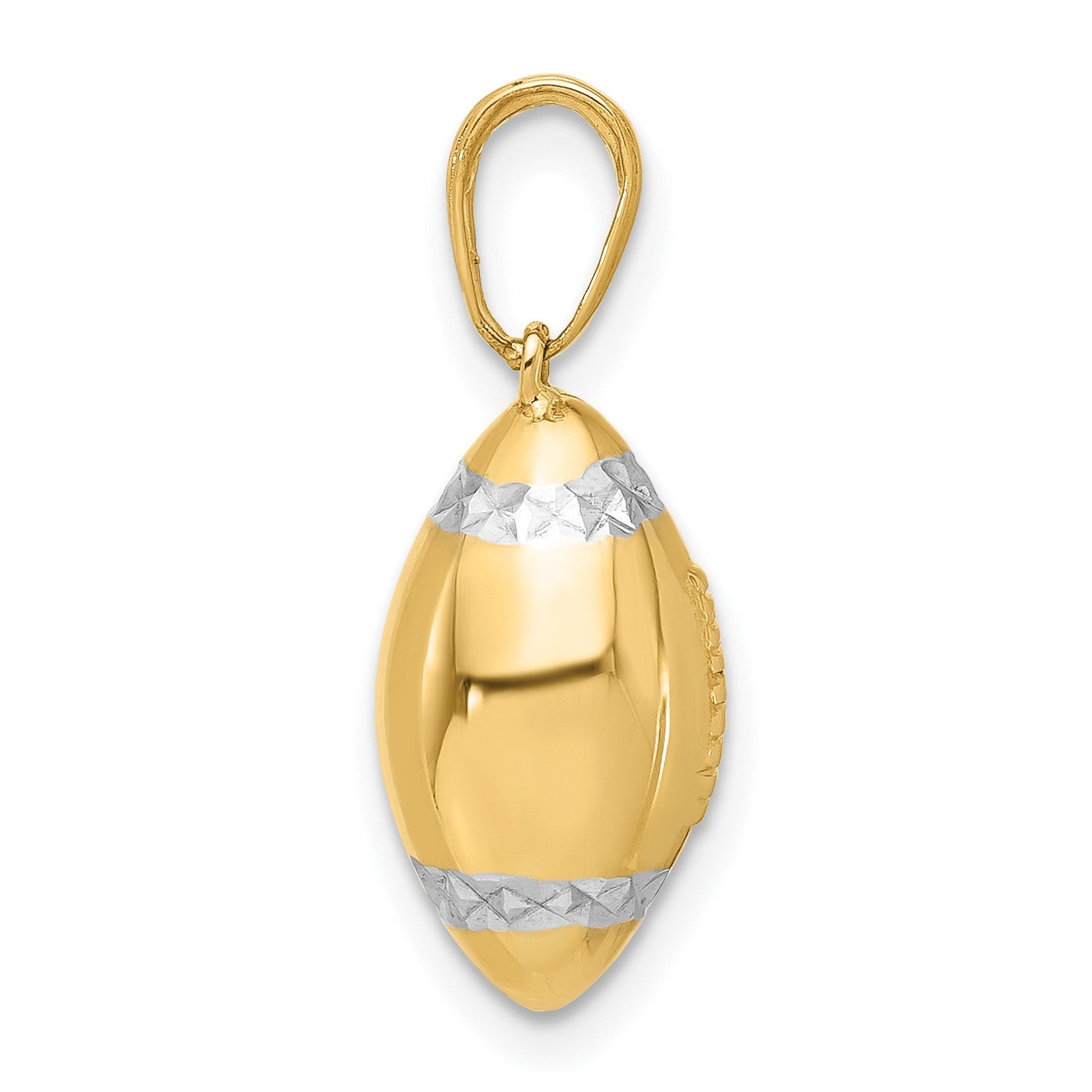 14k and White Rhodium Diamond-cut 3-D Football Pendant