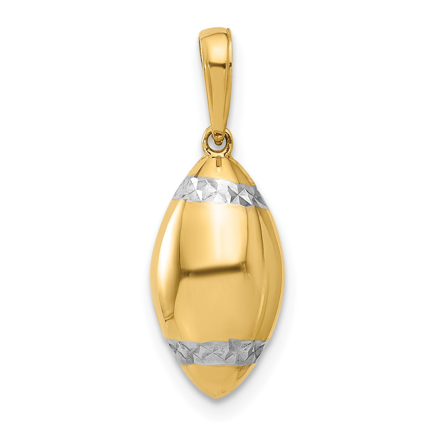 14k and White Rhodium Diamond-cut 3-D Football Pendant