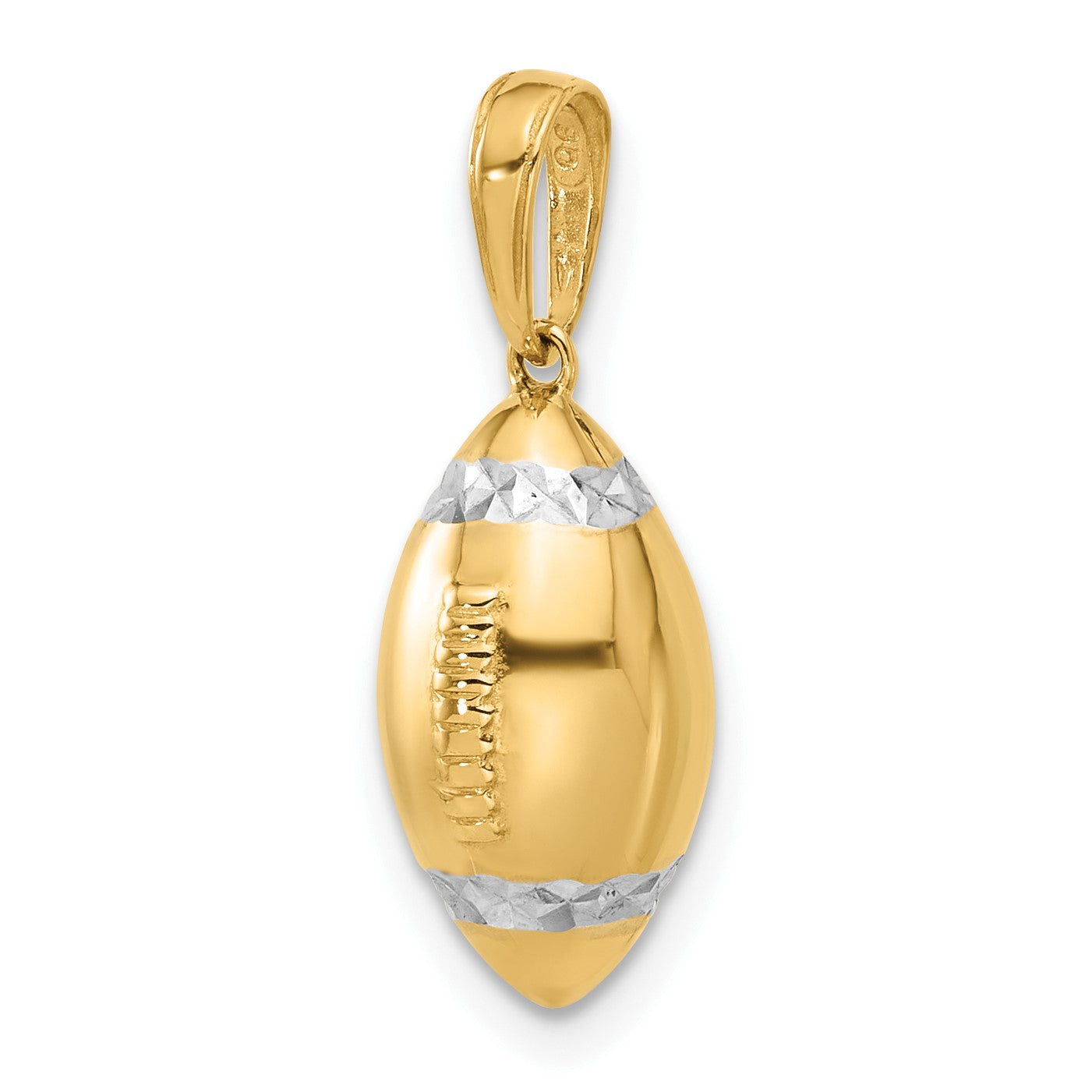 14k and White Rhodium Diamond-cut 3-D Football Pendant