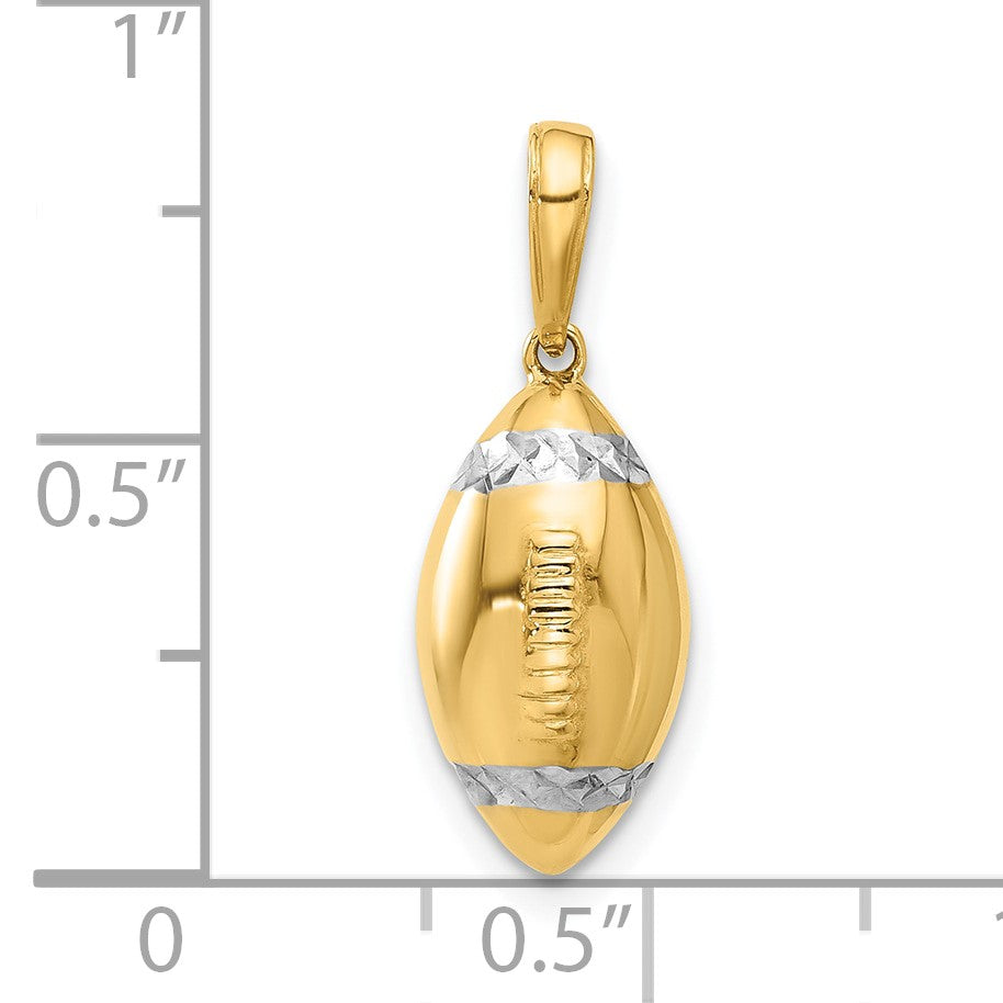 14k and White Rhodium Diamond-cut 3-D Football Pendant