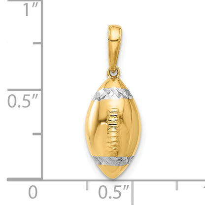 14k and White Rhodium Diamond-cut 3-D Football Pendant