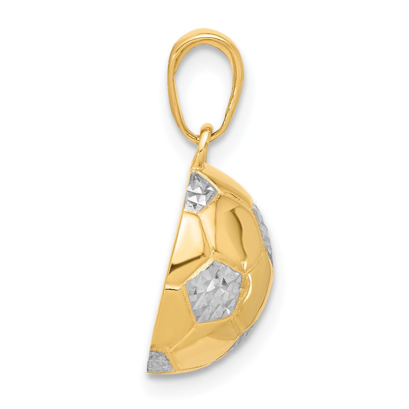 14K and White Rhodium Diamond-cut Domed Soccer Ball Pendant