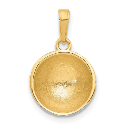 14K and White Rhodium Diamond-cut Domed Soccer Ball Pendant