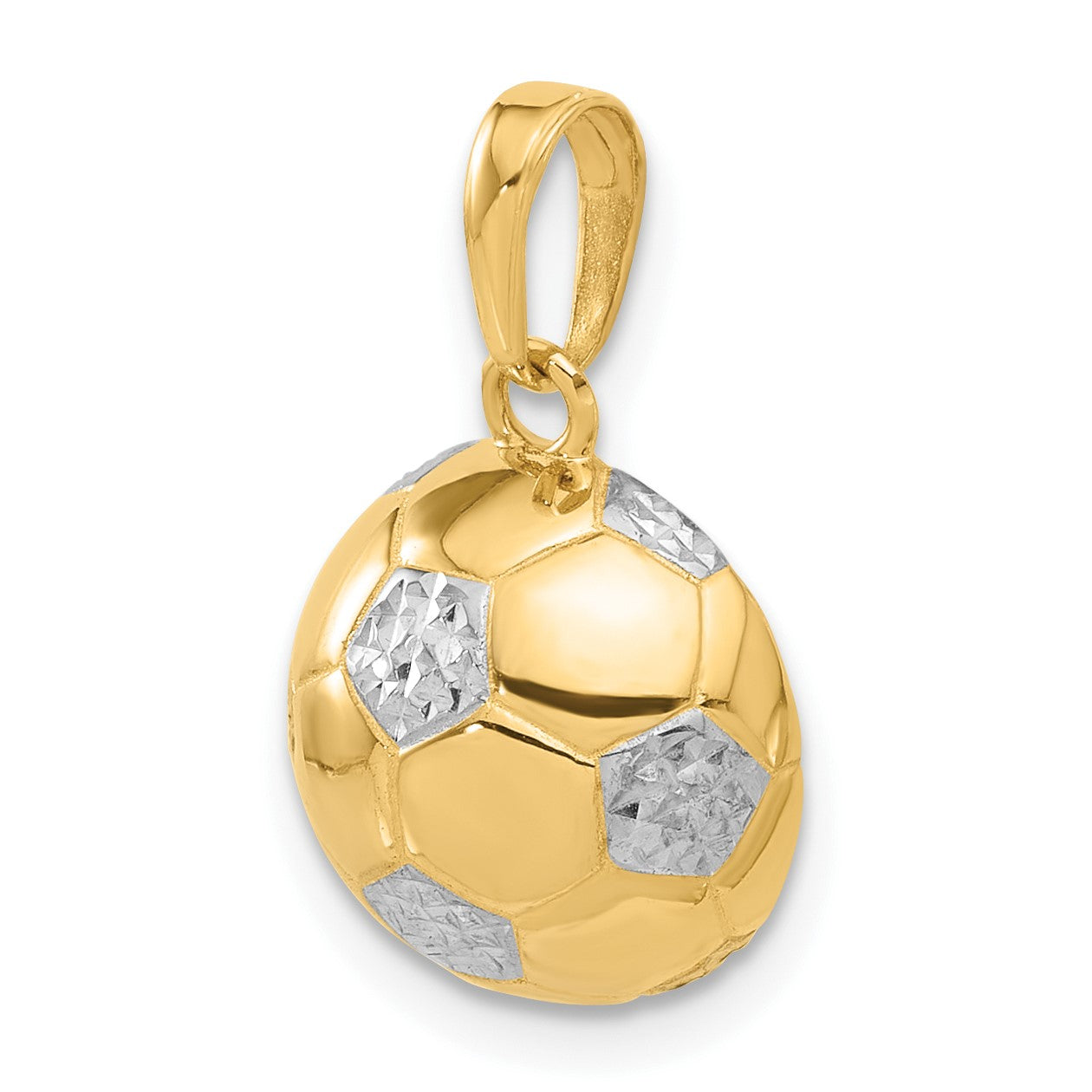 14K and White Rhodium Diamond-cut Domed Soccer Ball Pendant