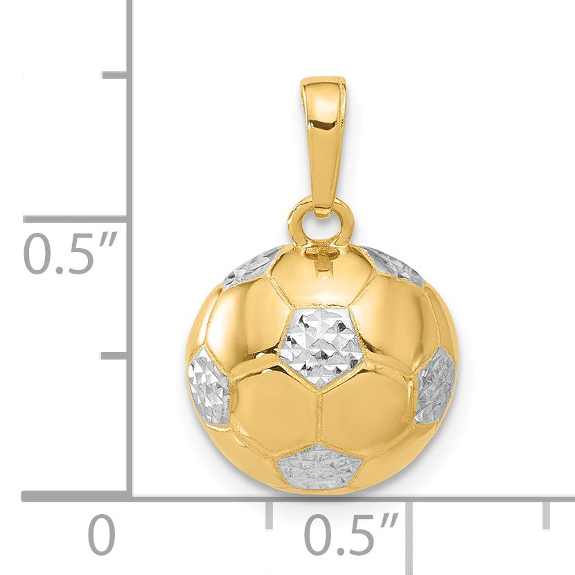 14K and White Rhodium Diamond-cut Domed Soccer Ball Pendant