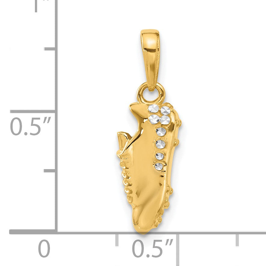 14k and White Rhodium Diamond-cut Soccer Cleat Pendant