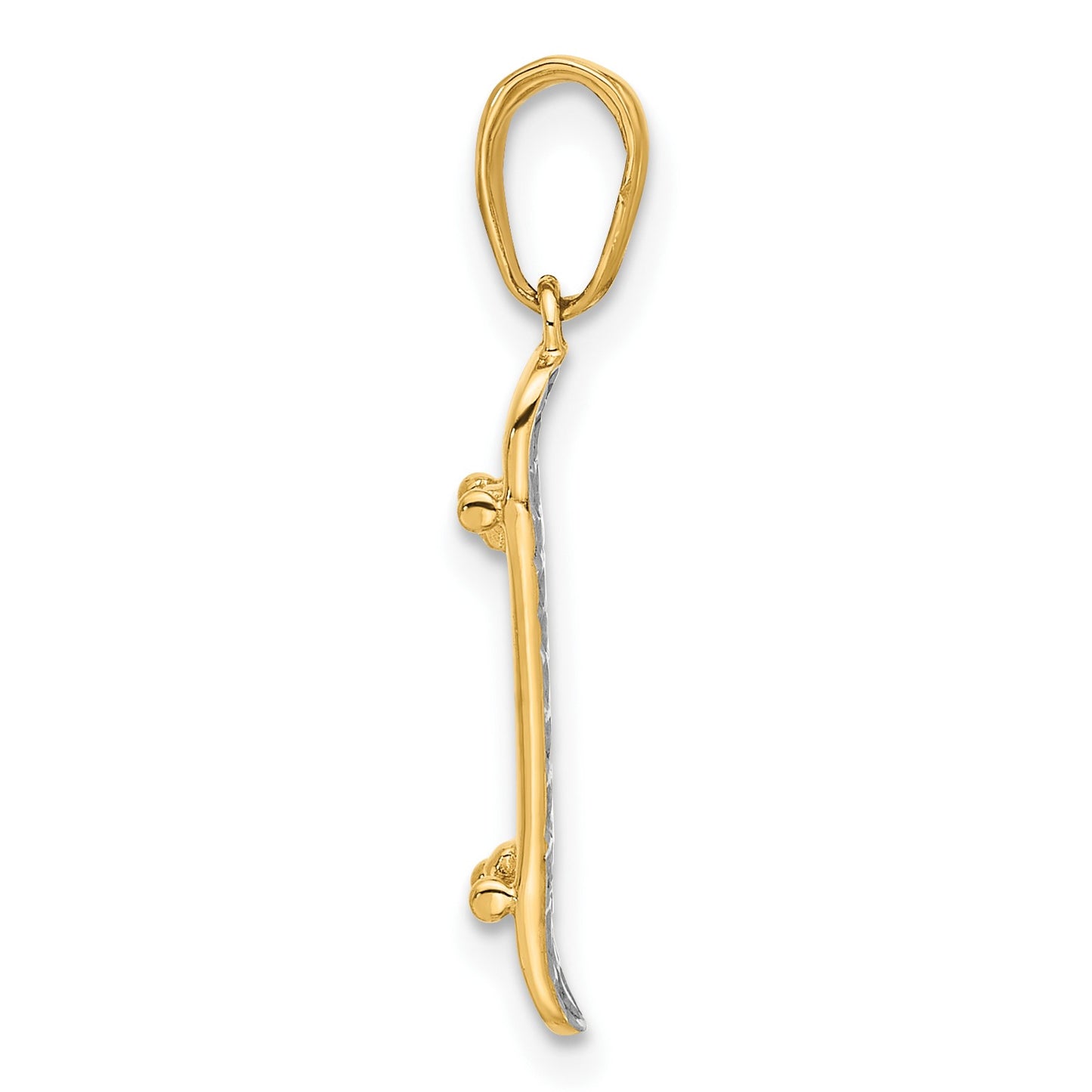 14k and White Rhodium Diamond-cut Skateboard Pendant
