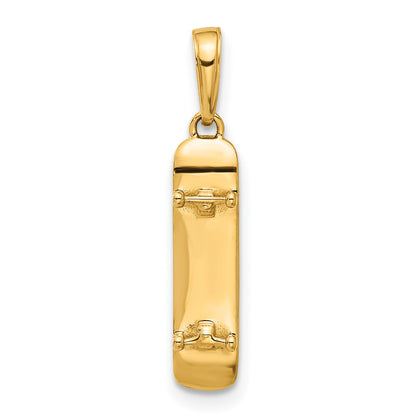 14k and White Rhodium Diamond-cut Skateboard Pendant
