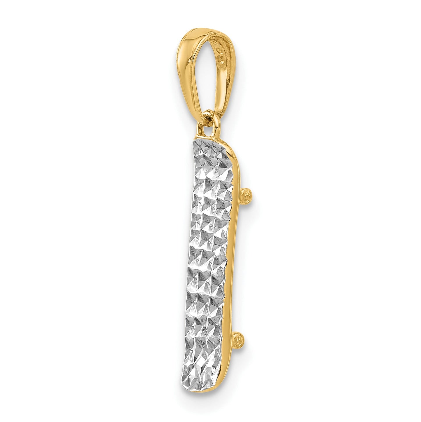 14k and White Rhodium Diamond-cut Skateboard Pendant
