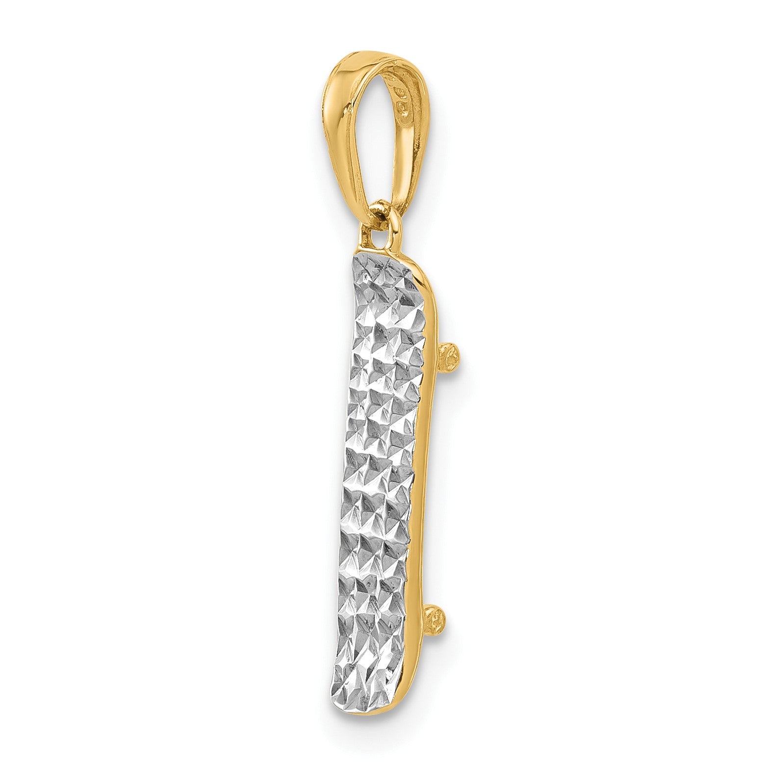 14k and White Rhodium Diamond-cut Skateboard Pendant