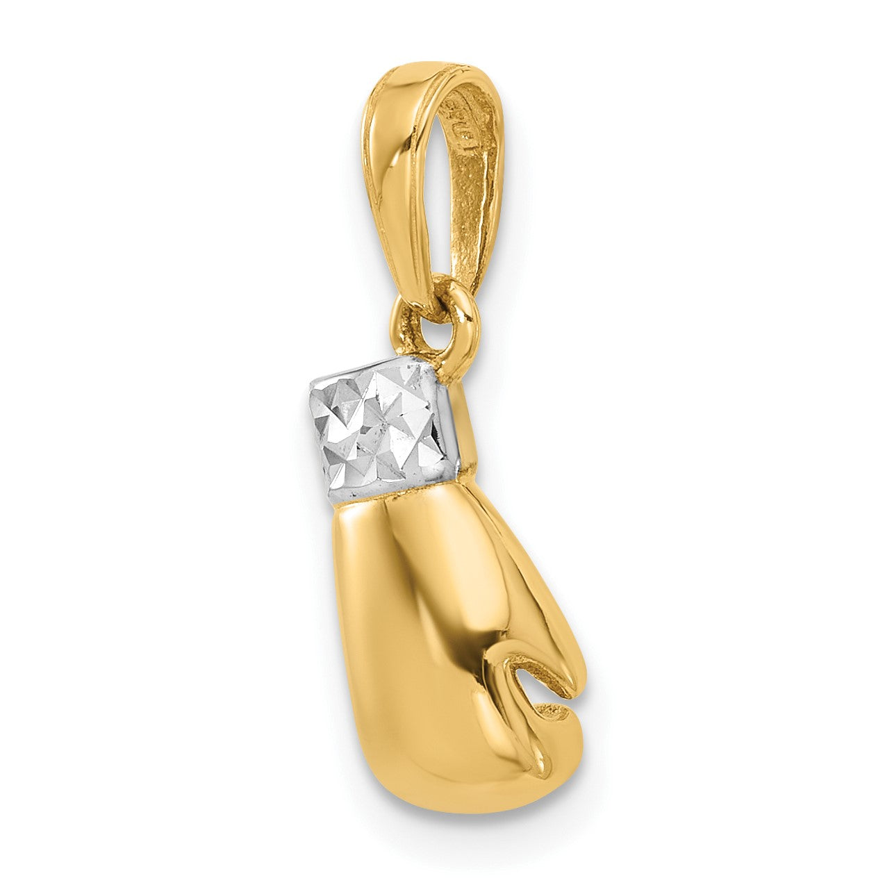 14k and White Rhodium Diamond-cut Boxing Glove Pendant