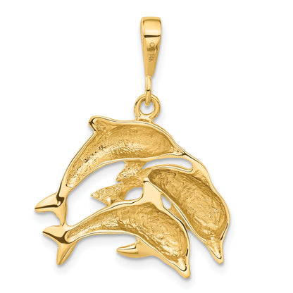 14k Polished Three Dolphin Charm