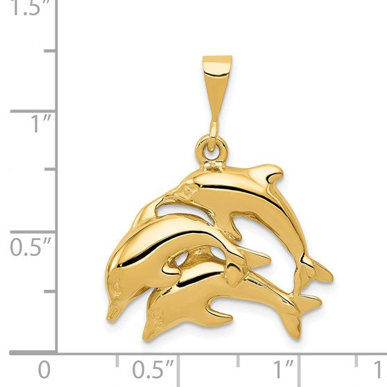 14k Polished Three Dolphin Charm