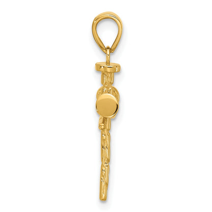 14K Polished and Textured Nails Cross Pendant