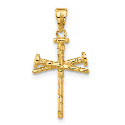 14K Polished and Textured Nails Cross Pendant