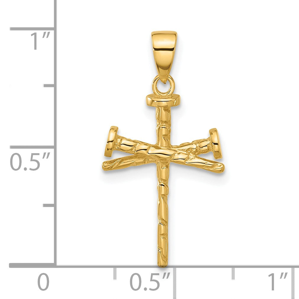 14K Polished and Textured Nails Cross Pendant