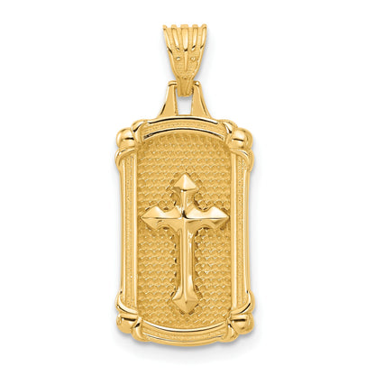 14K Polished and Textured Dog Tag Cross Pendant