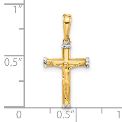 14k and White Rhodium Diamond-cut Crucifix Cross Pendant