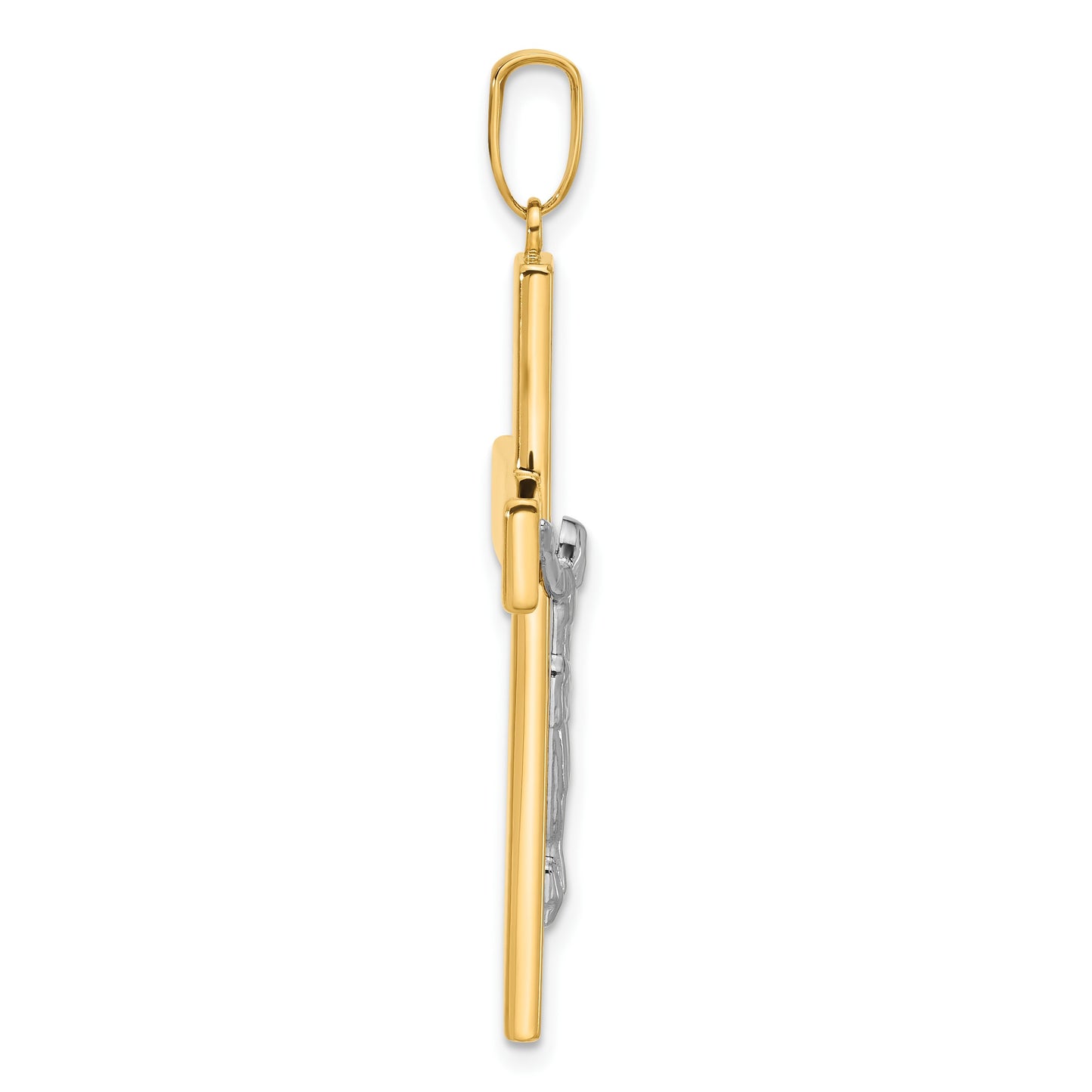 14K Two-tone Polished and Textured Crucifix Pendant