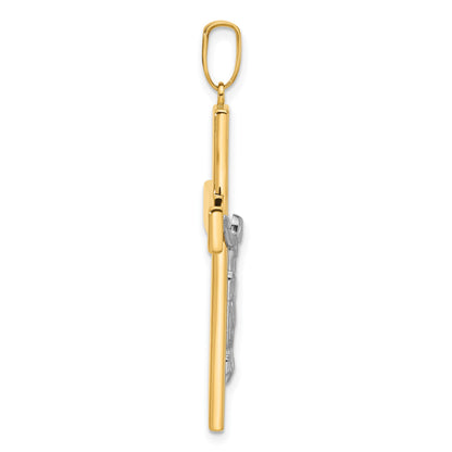 14K Two-tone Polished and Textured Crucifix Pendant