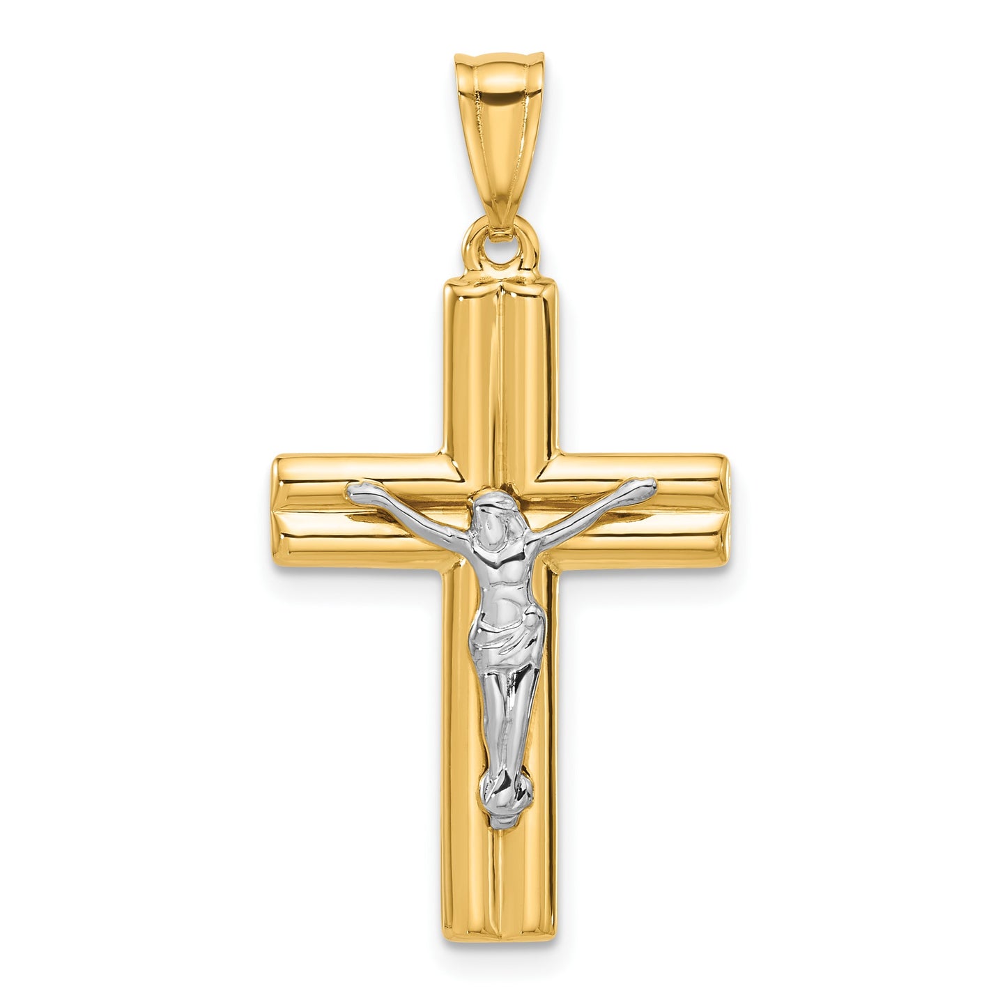 14K Two-tone Polished and Textured Crucifix Pendant