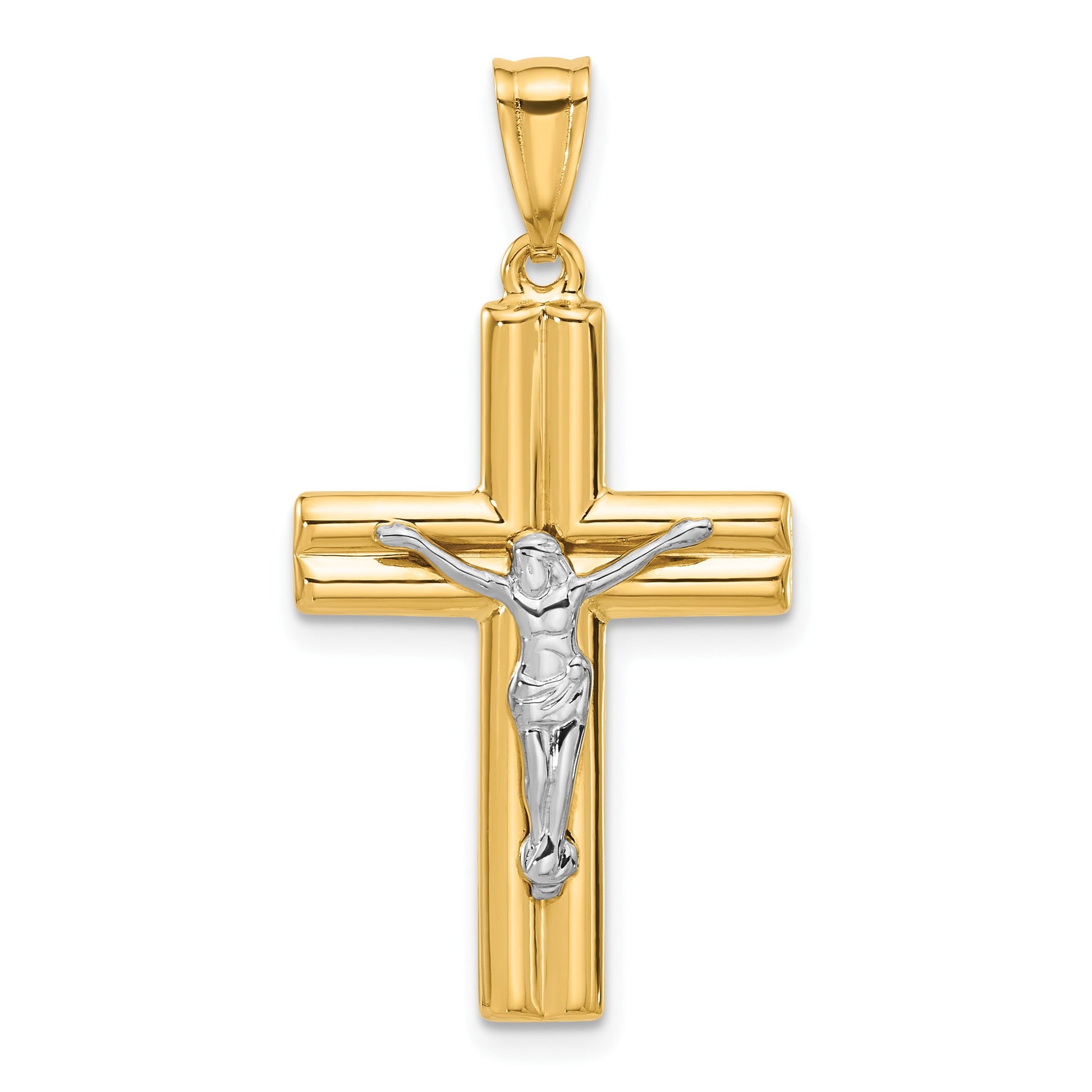 14K Two-tone Polished and Textured Crucifix Pendant
