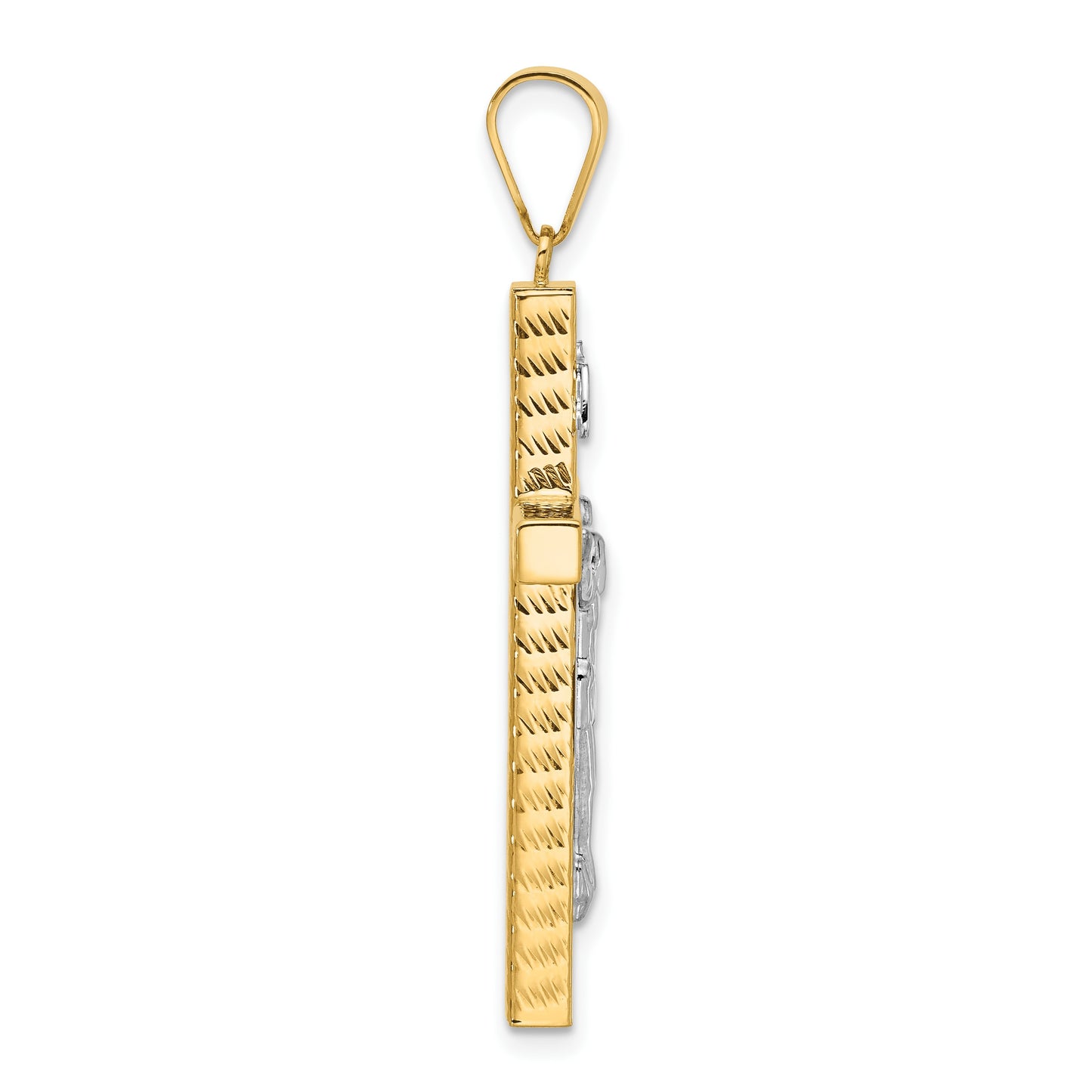 14K Two-tone Polished and Diamond-cut Crucifix Pendant