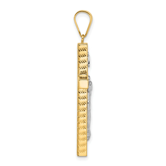 14K Two-tone Polished and Diamond-cut Crucifix Pendant