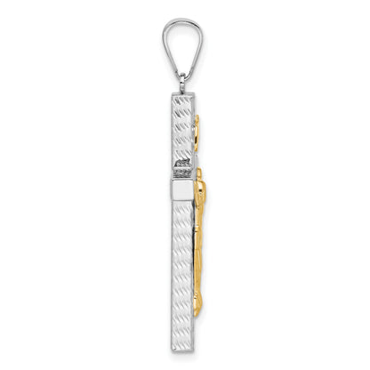 14K Two-tone Polished and Diamond-cut Crucifix Pendant
