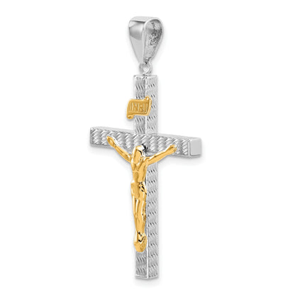 14K Two-tone Polished and Diamond-cut Crucifix Pendant