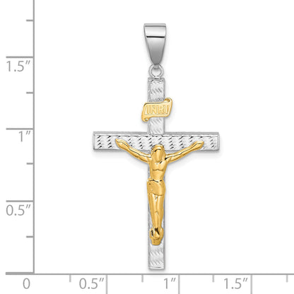14K Two-tone Polished and Diamond-cut Crucifix Pendant